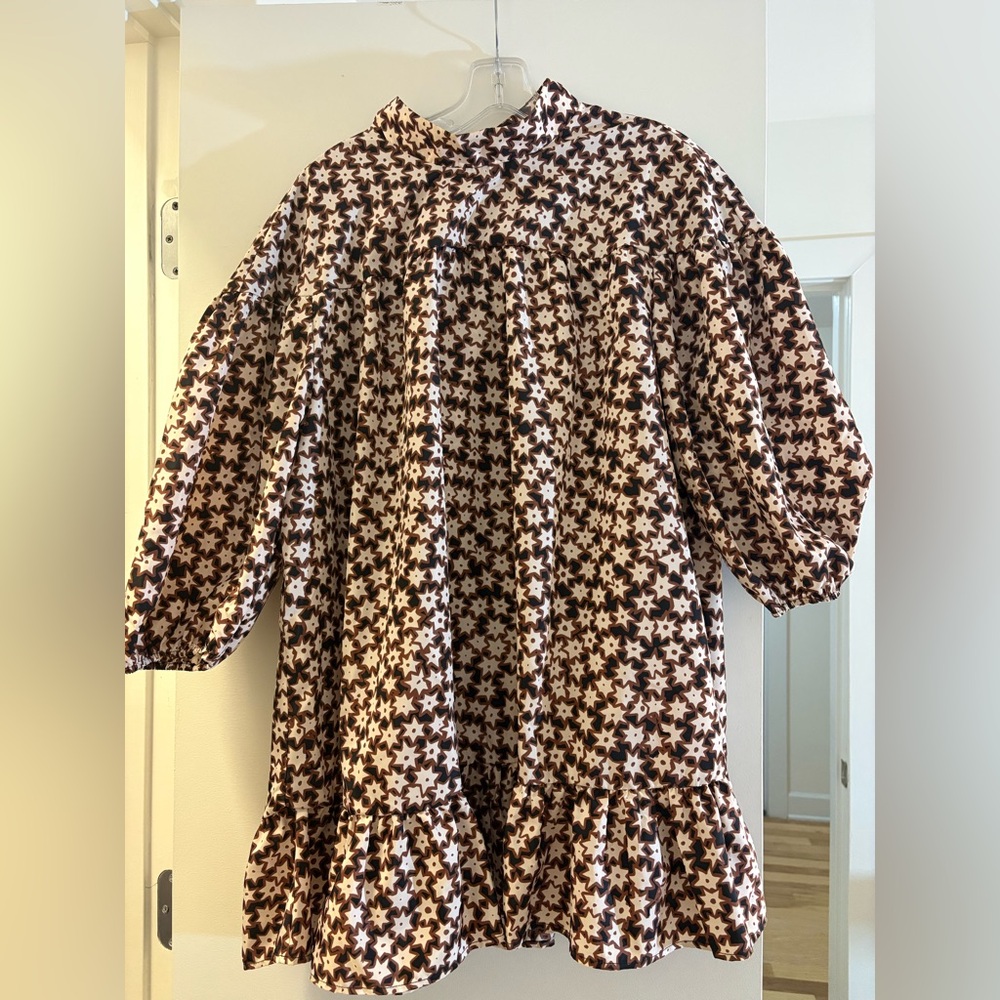 NWOT Anthropologie Geometric Star Dress in Black and Brown. Size Large Pettie. - Picture 2 of 9